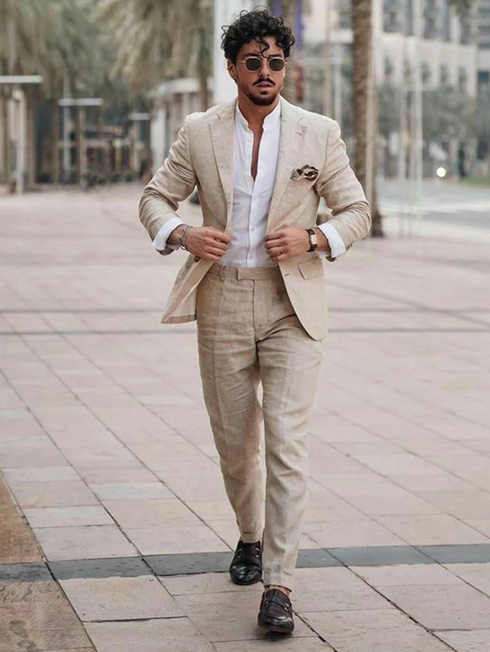 Men'S Formal Beach Wear - Summer Beach Business Linen Men Suits