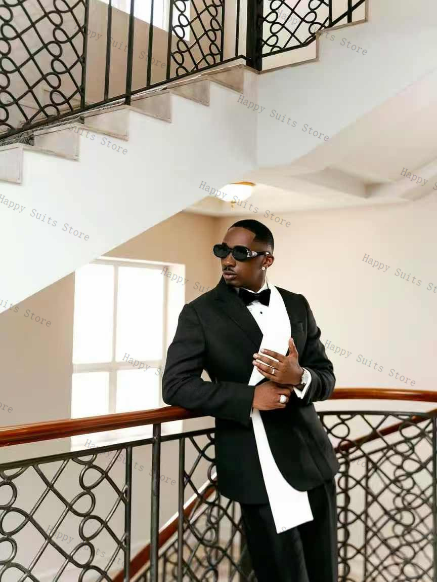 Men Formal Wear Outfits - Black White Men Suit Set 2