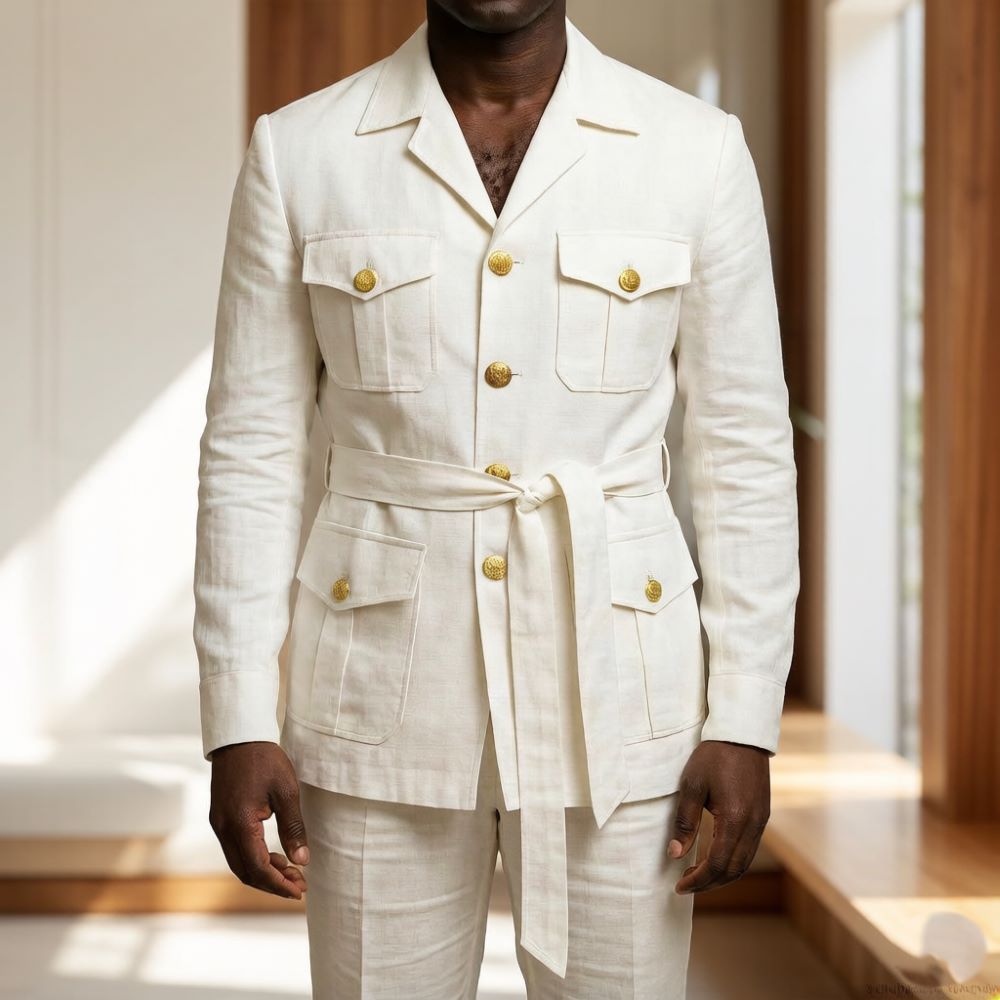 Men'S Formal Beach Wear - Mens Off White Linen Safari Suits