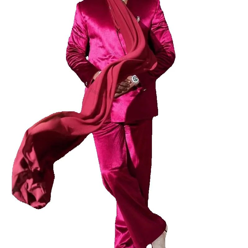 Pink Satin Men Suit Set 2 Piec - Men Formal Wear With Scarf review and price
