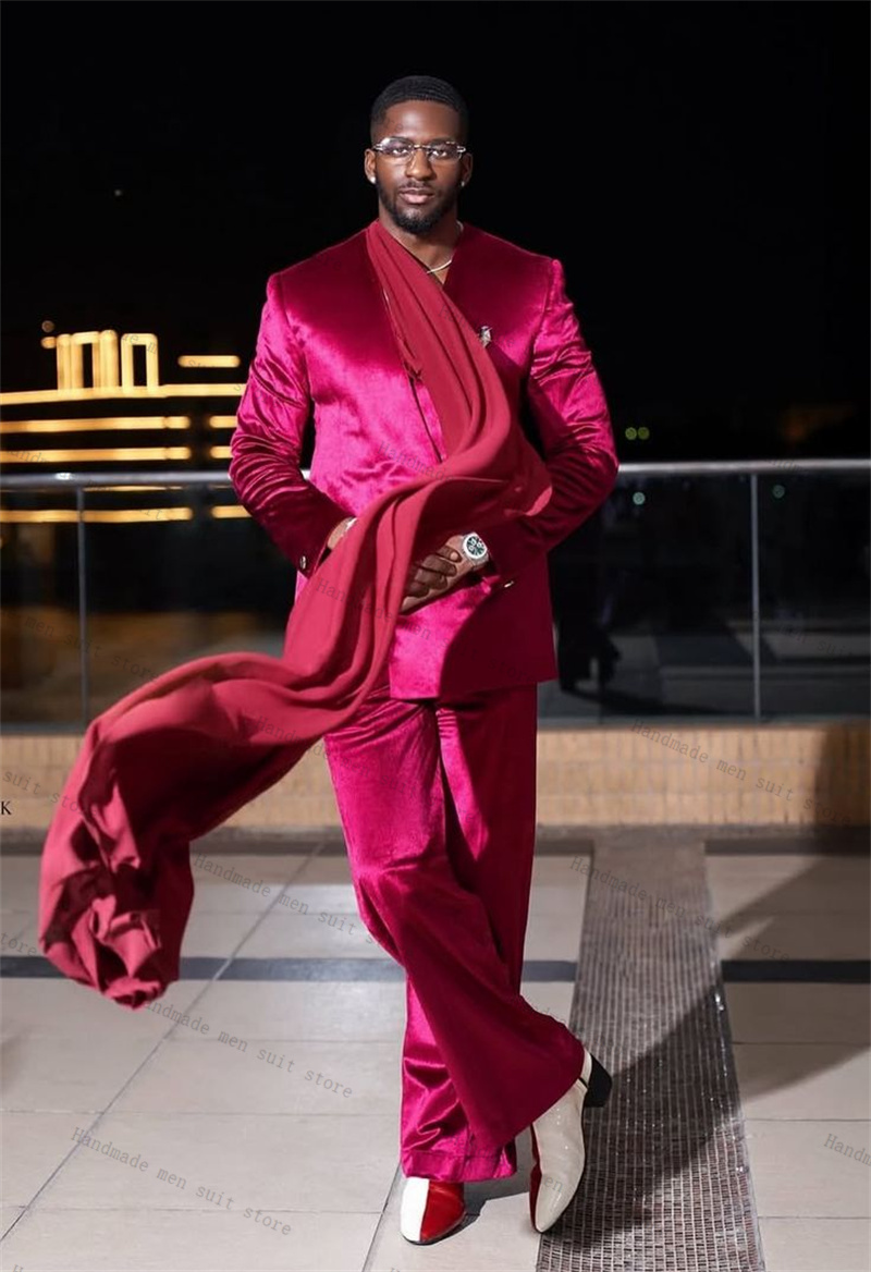 Pink Satin Men Suit Set 2 Piec - Men Formal Wear With Scarf review and price