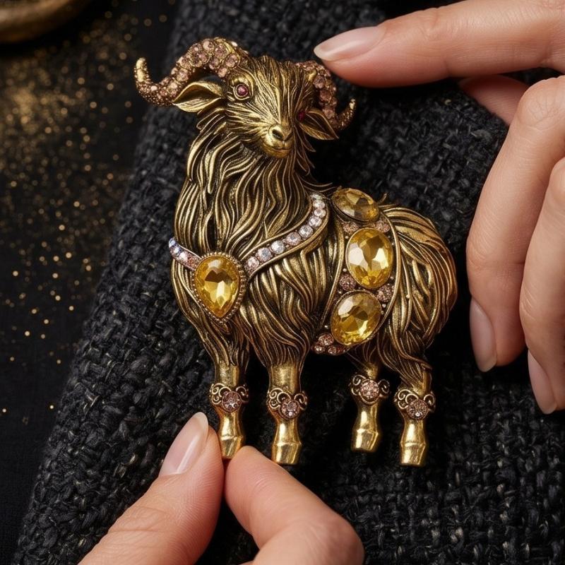 Unique Rhinestone Goat Brooch  - Unique Men'S Formal Wear review and price