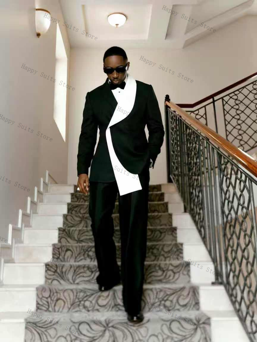 Black White Men Suit Set 2 Pcs - Men Formal Wear Outfits review and price