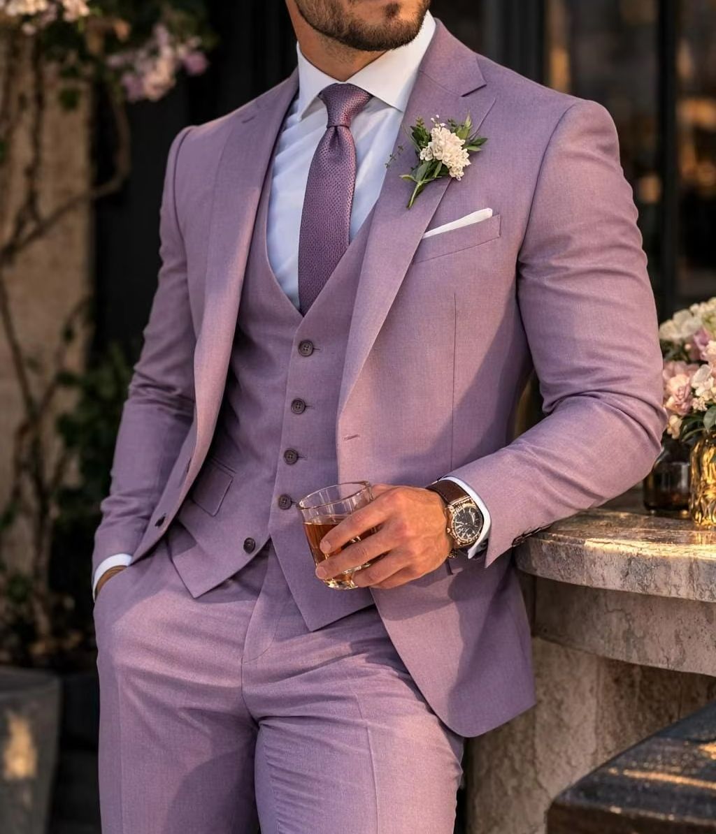 Lavender 3 Piece Men's Suit Li - Men Formal Wear Outfits review and price