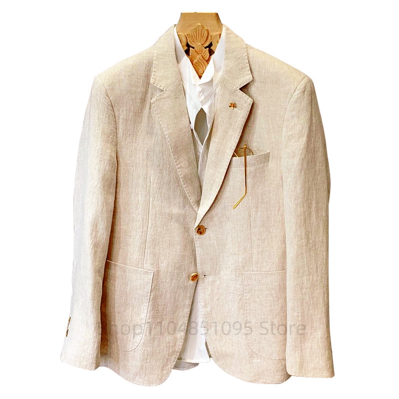 Beige Men Suit Linen Blazers J - Men Formal Wear Top review and price