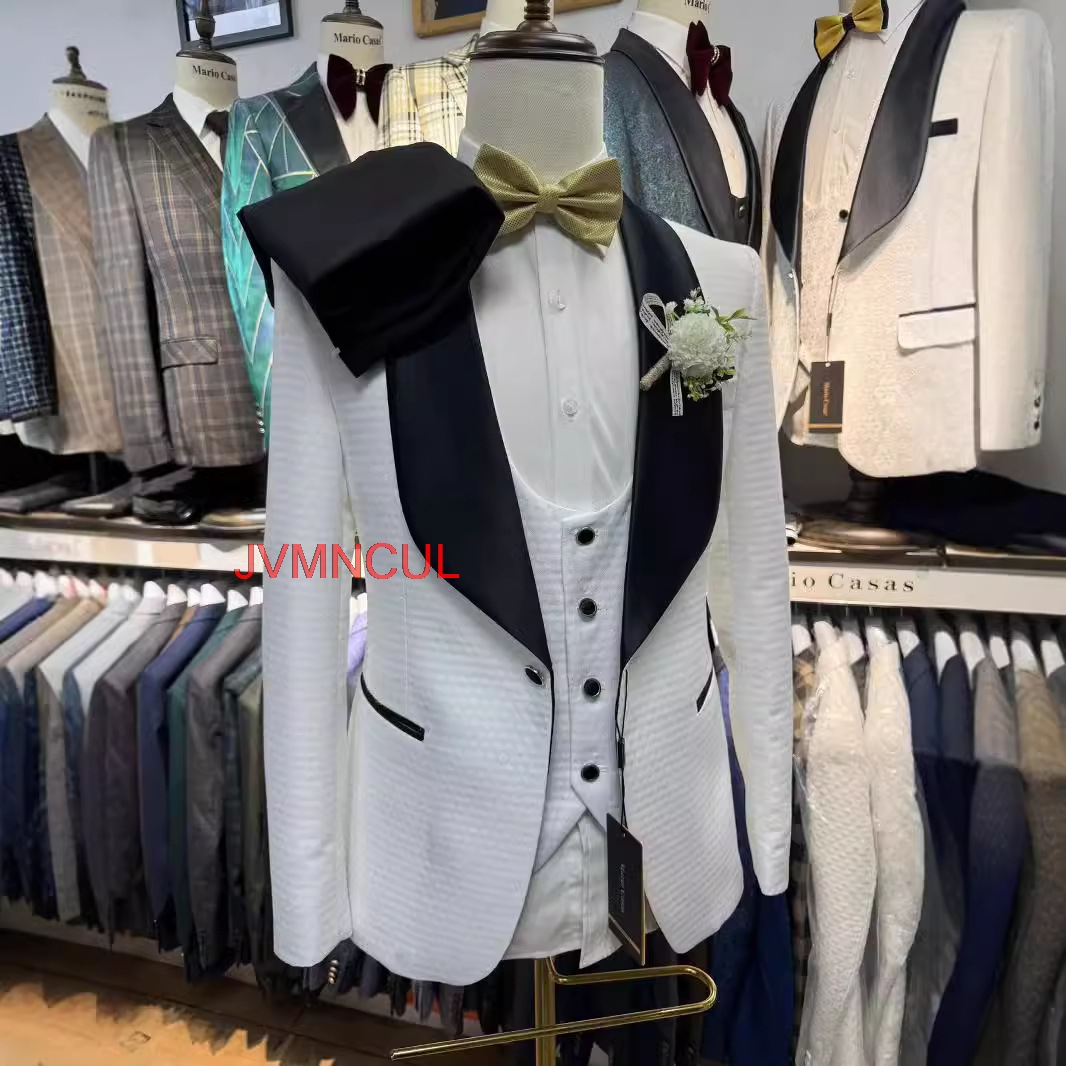 2026 Men's White Jacquard 3 Pi - Men'S Formal Wear For Reception review and price