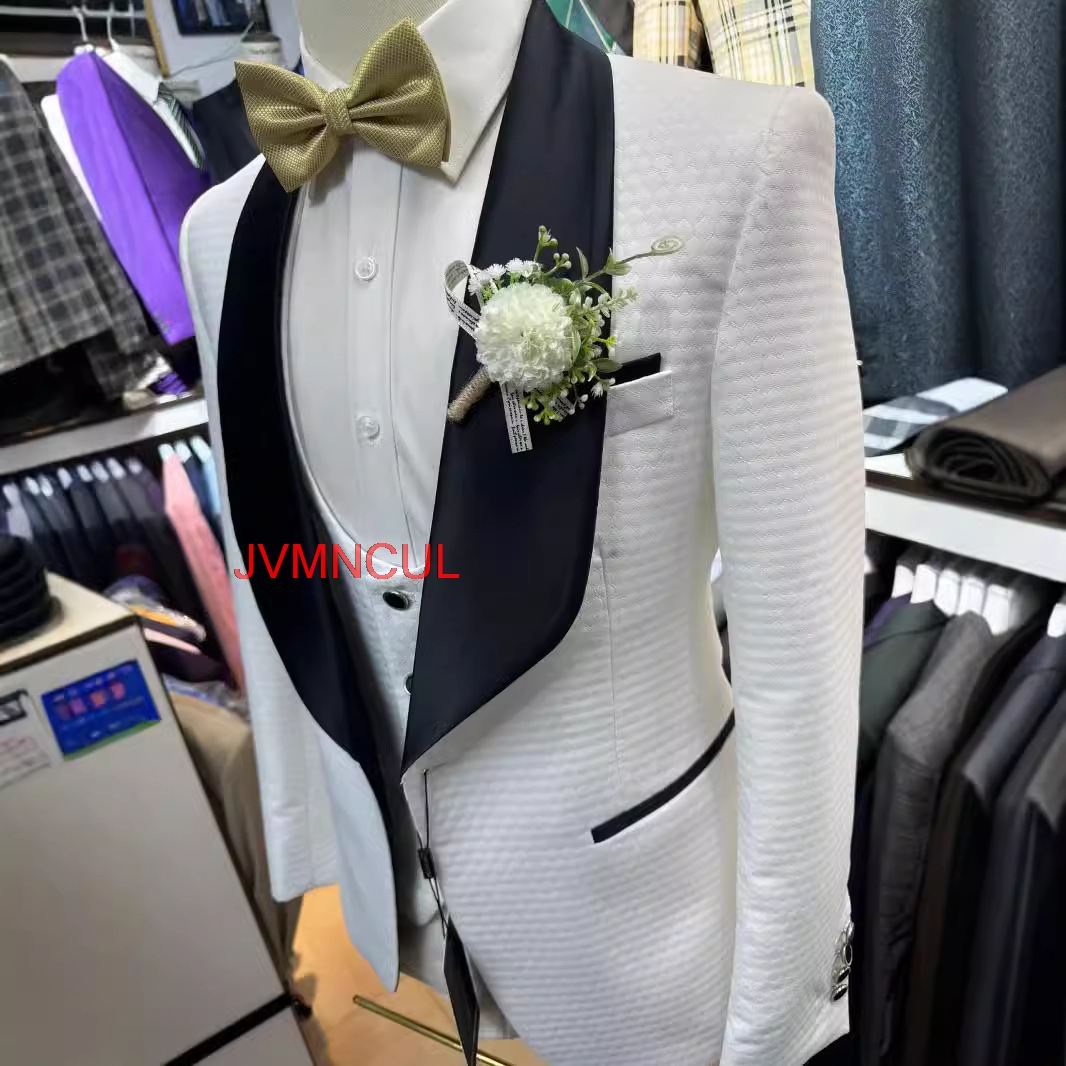 2026 Men's White Jacquard 3 Pi - Men'S Formal Wear For Reception review and price