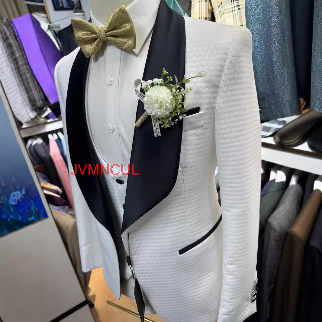2026 Men's White Jacquard 3 Pi - Men'S Formal Wear For Reception review and price
