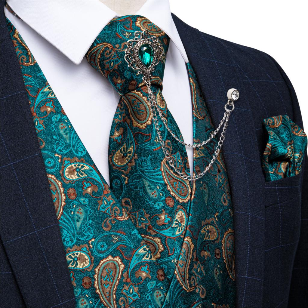 New Teal Green Paisley Formal  - Formal Vest Waistcoat review and price