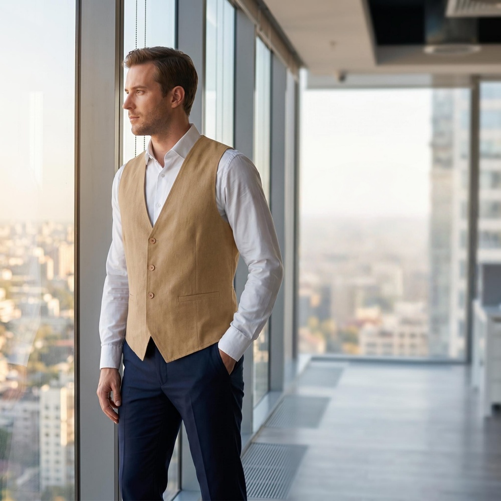 V Neck Men's Linen Vest Single - Formal Vest Waistcoat review and price