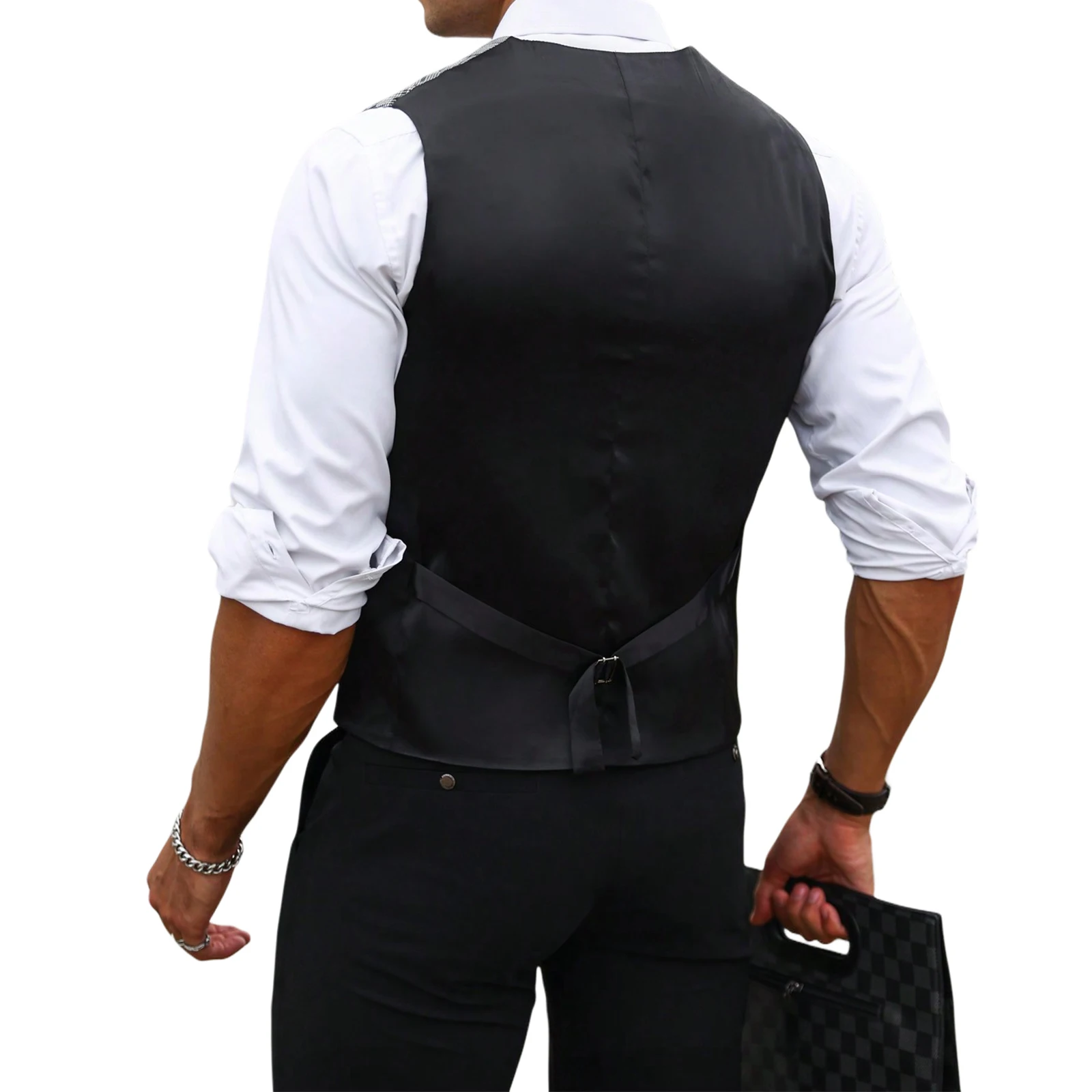 Men Grey Plaid Suit Vest Slim  - Formal Vest Waistcoat review and price