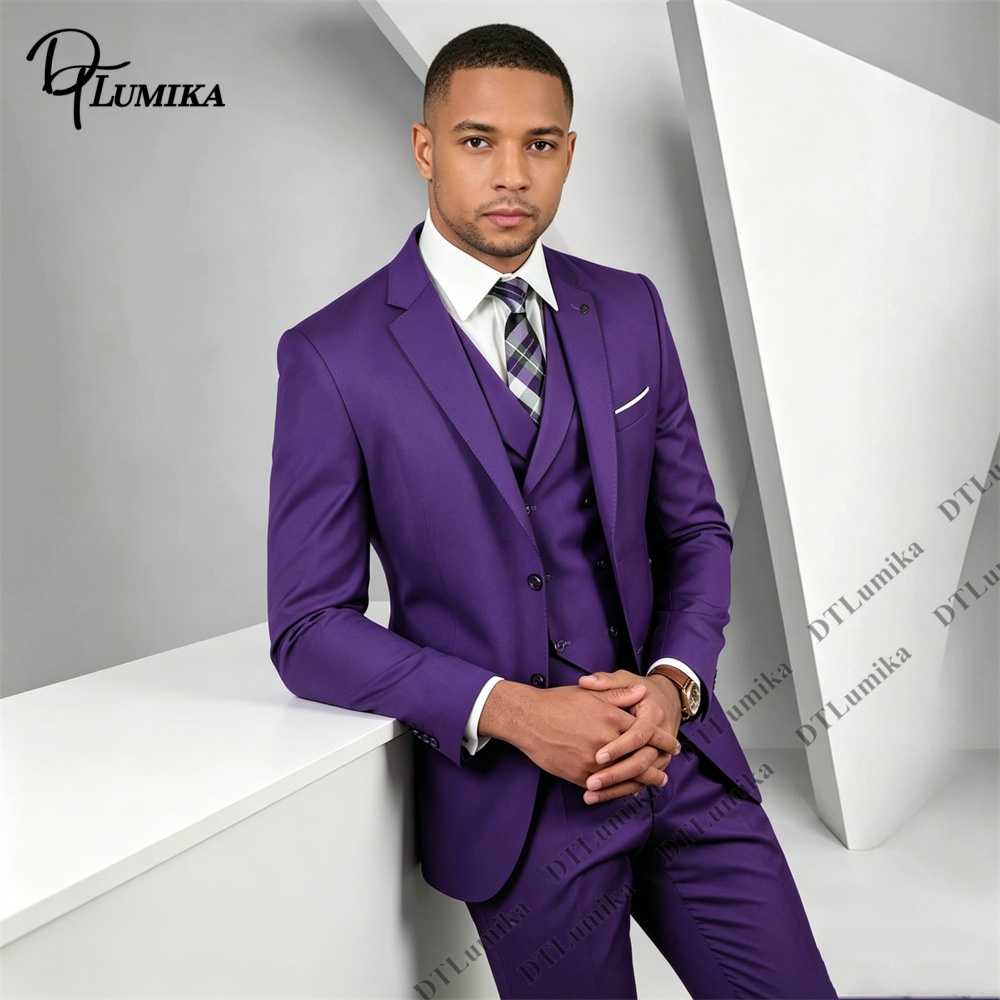 Men's 3 Piece Purple Suit Slim - Men Formal Wear Purple review and price