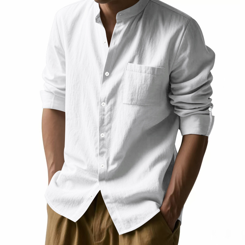Men's Linen Stand Up Collar Sh - Men Formal Wear Top review and price