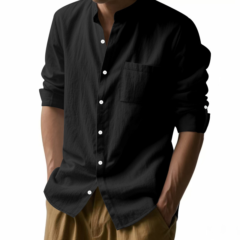 Men's Linen Stand Up Collar Sh - Men Formal Wear Top review and price