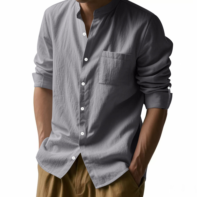 Men's Linen Stand Up Collar Sh - Men Formal Wear Top review and price